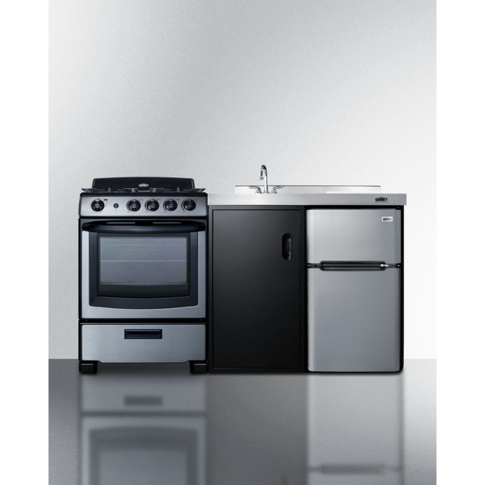 Summit 63 Inch Wide All-in-One Kitchenette with Gas Range