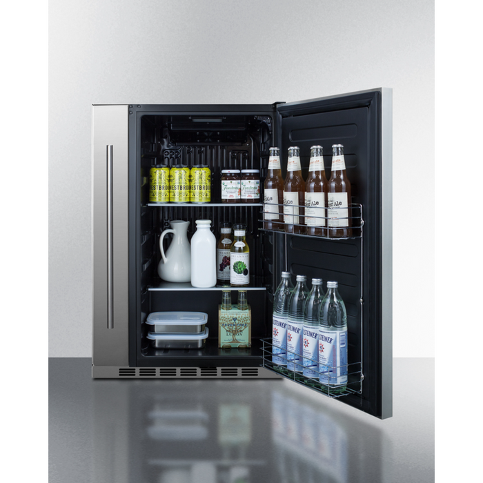 Summit Shallow Depth 24 Inch Wide Outdoor Built-In All-Refrigerator With Slide-Out Storage Compartment