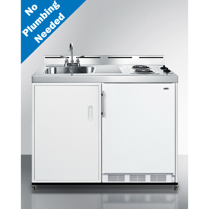 Summit 48 Inch Wide Mobile All-In-One Kitchenette, No Plumbing Needed