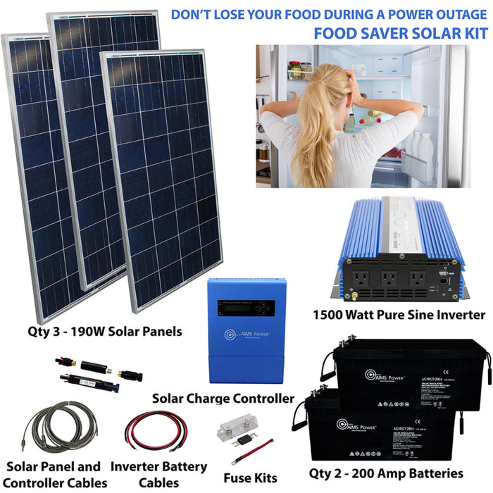 AIMS Power Solar Kit 570 W Solar | 1500 W Pure Sine Inverter | 200 A Batteries