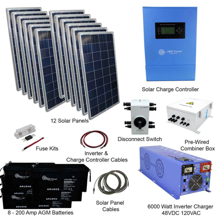 AIMS Power Solar Kit 3960 W Solar | 6000 W Pure Sine Inverter Charger 48VDC | 400 A Batteries