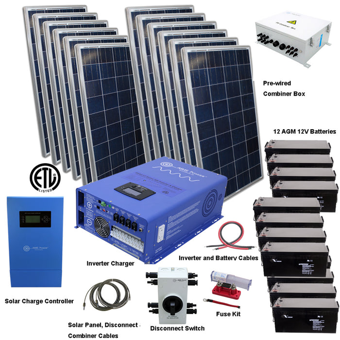AIMS Power Solar Kit 3960 W Solar | 12000 W Pure Sine Inverter Charger | 600 A Batteries