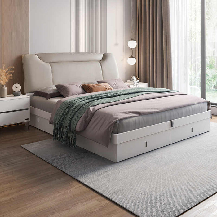 Modern upholstered queen size platform bed frame with storage drawers